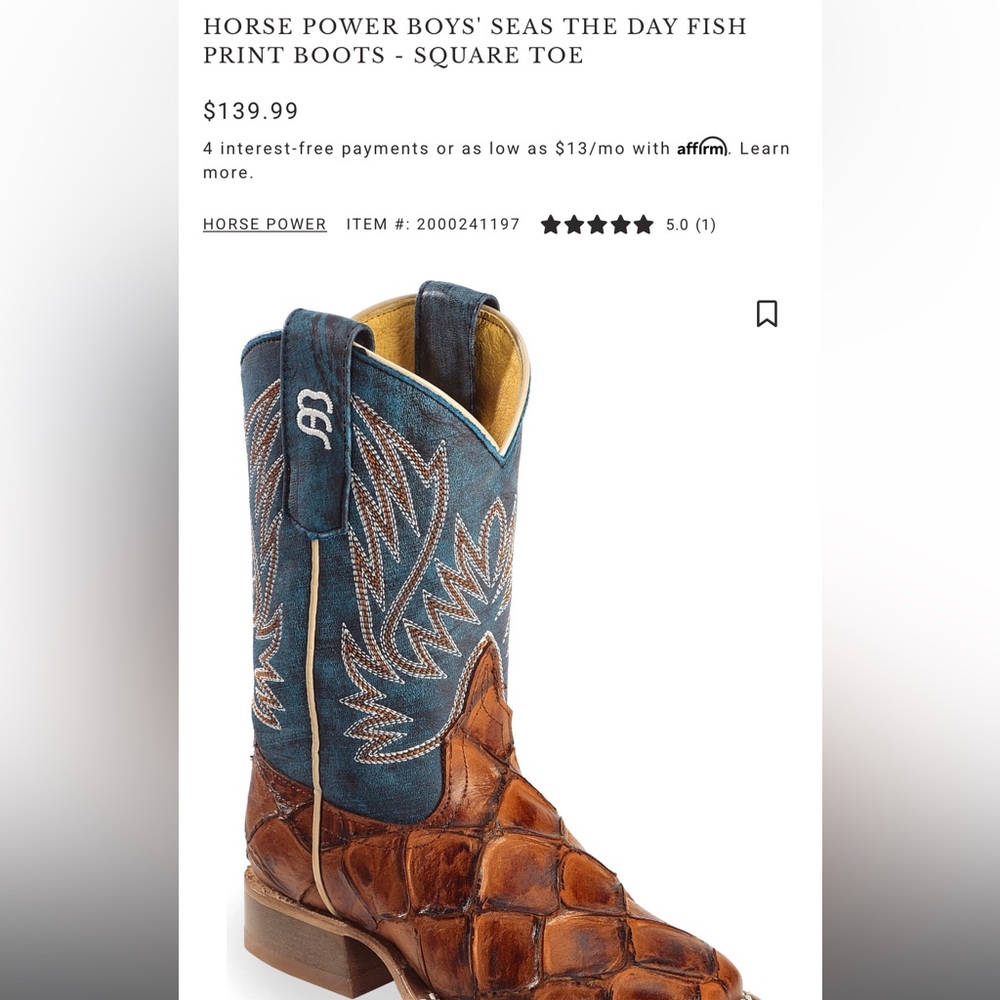 HORSE POWER BOYS' SEAS THE DAY FISH PRINT BOOTS - SQUARE TOE